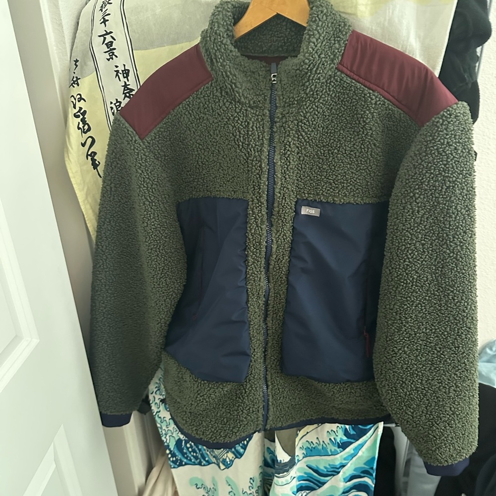 RARE Figs Green and Navy Sherpa  Men's Jacket